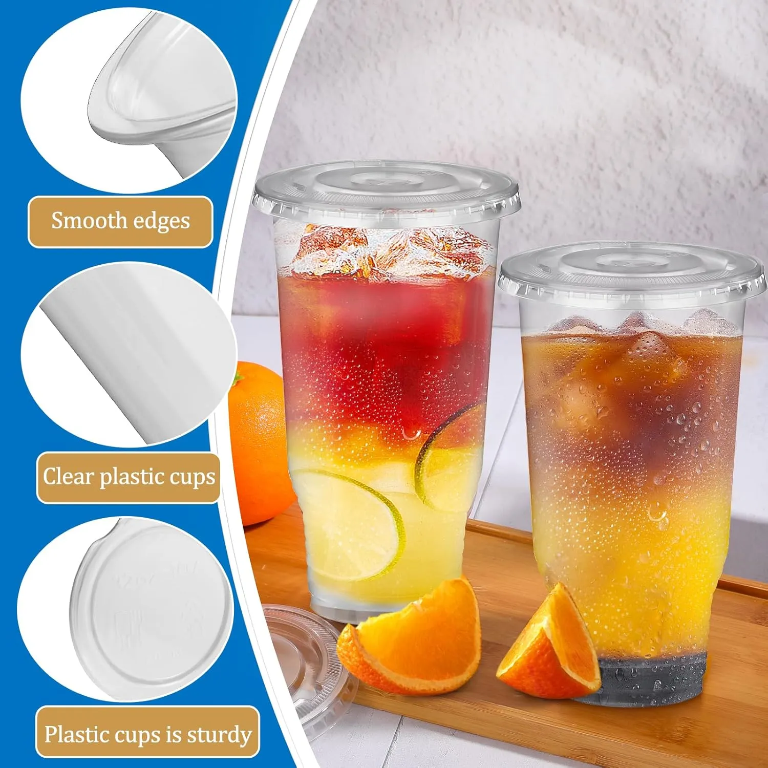 60 Pack 32 oz Clear Plastic Cups, Disposable Plastic Cups with Lids, Plastic Party Cups, Transparent Plastic Cups for Coffee Milkshake Wedding Birthday Party Picnics