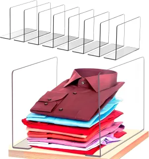 8pack Acrylic Shelf Dividers for Closet Organization Shelves, Clear Tall Closet Dividers for Clothes, Towel, Sweater, Purse, Handbag, Cabinet, Shirt
