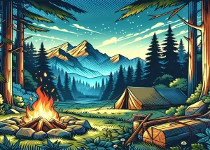 8x6FT Camping Backdrop Campfire Forest Scene Happy Camper Supplies Camping Theme Party Birthday Party Decoration Background