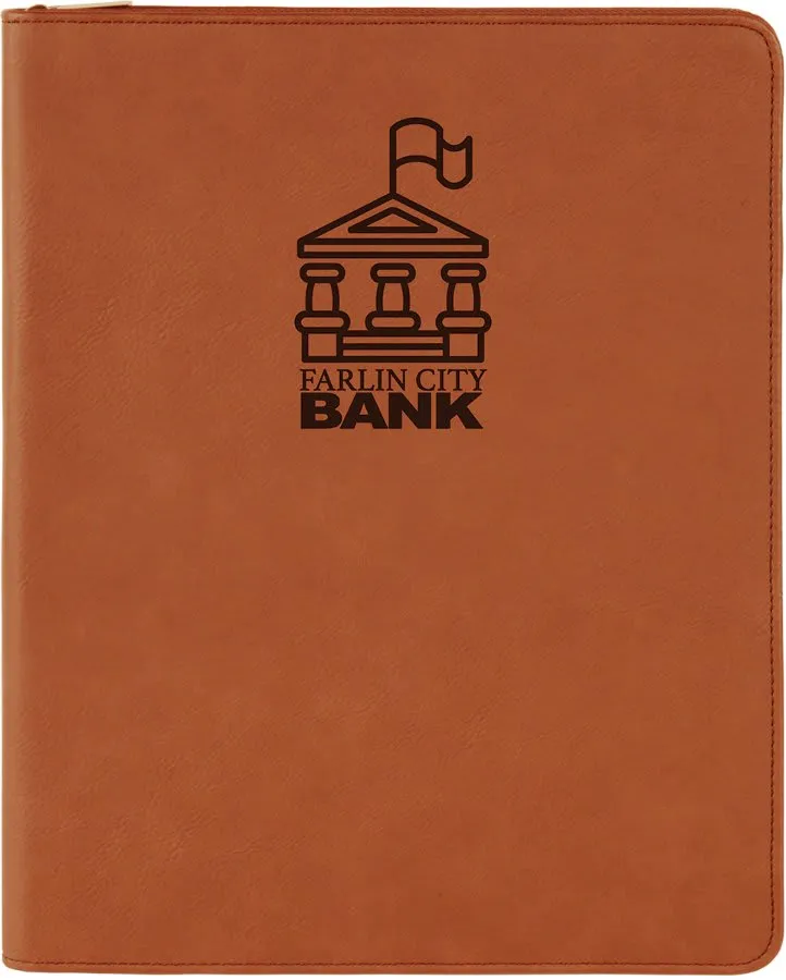 9 1/2" x 12" with Zipper Laserable Leatherette Portfolio with Notepad