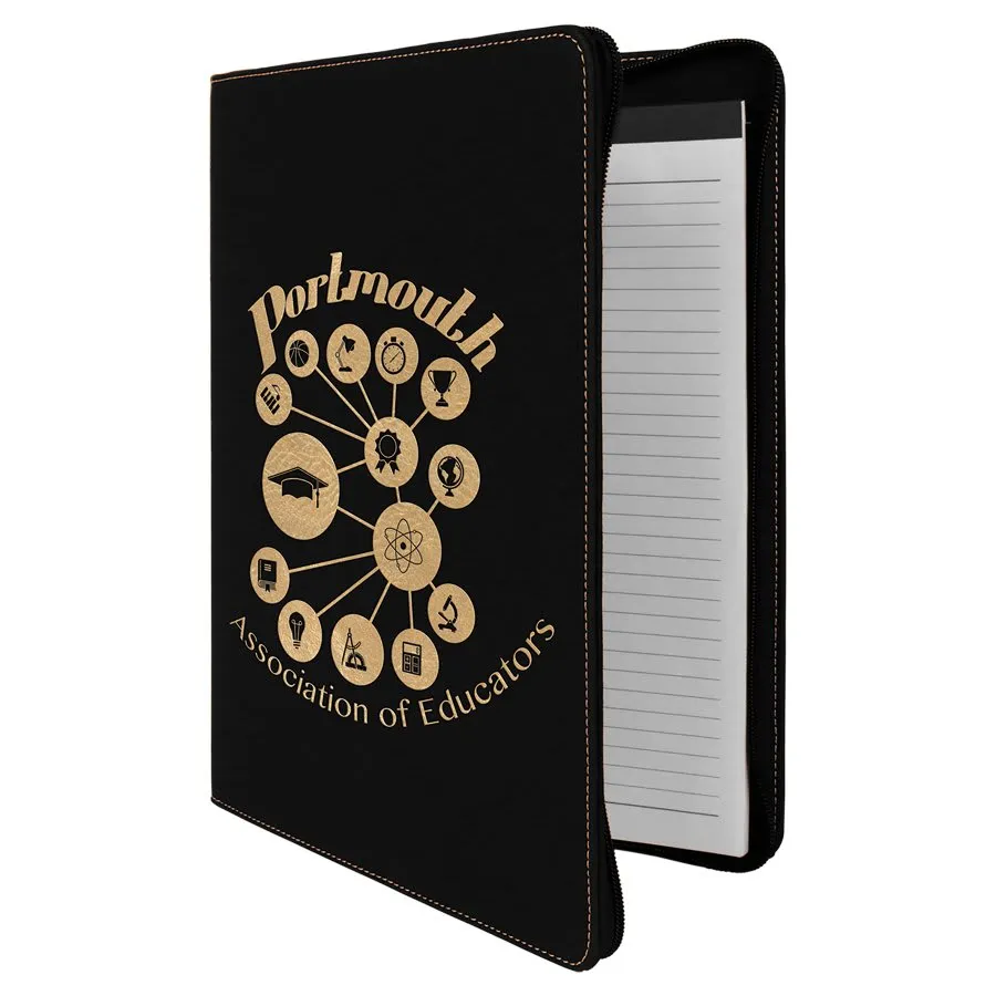 9 1/2" x 12" with Zipper Laserable Leatherette Portfolio with Notepad