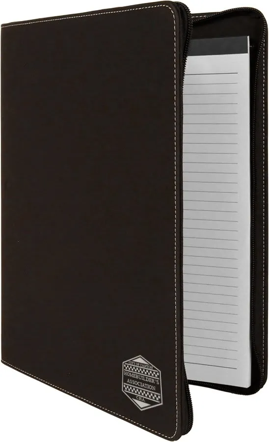 9 1/2" x 12" with Zipper Laserable Leatherette Portfolio with Notepad