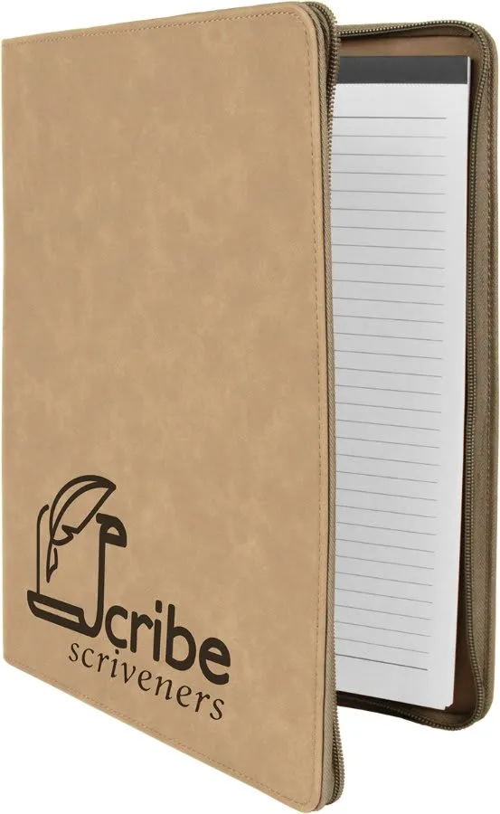 9 1/2" x 12" with Zipper Laserable Leatherette Portfolio with Notepad