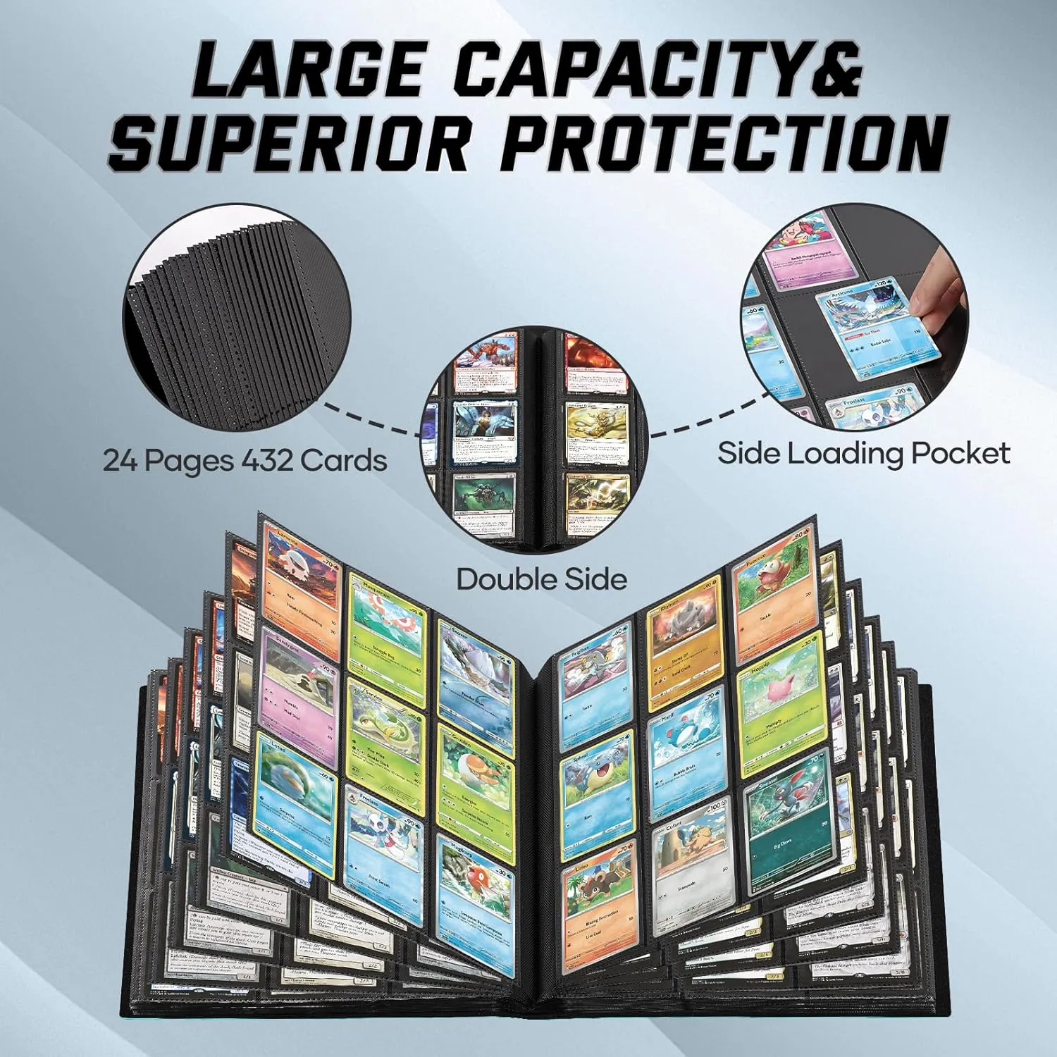 9 Pocket Card Binder,Trading Card binder Holds 432 Side Loading Pocket,Durable PU Cover,Card Collection Binder for MTG, TCG, Baseball,Sports Cards (Teal)