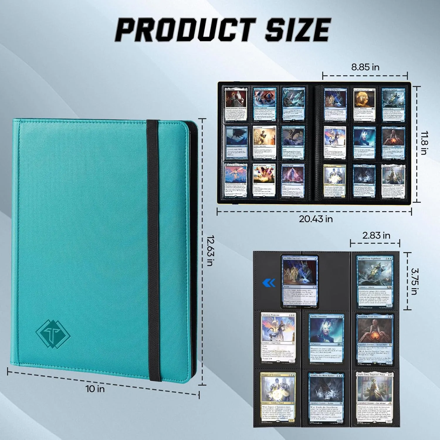9 Pocket Card Binder,Trading Card binder Holds 432 Side Loading Pocket,Durable PU Cover,Card Collection Binder for MTG, TCG, Baseball,Sports Cards (Teal)