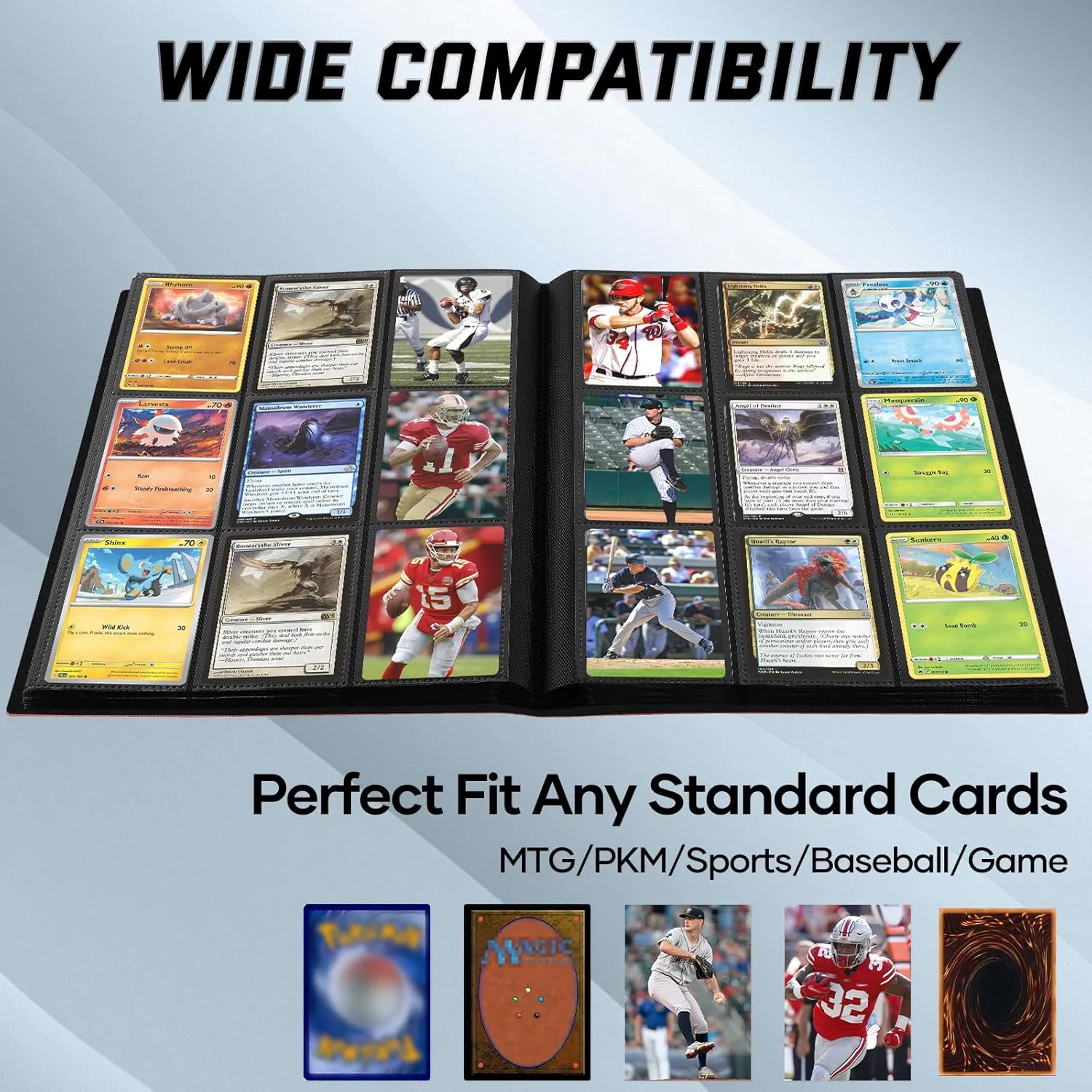 9 Pocket Card Binder,Trading Card binder Holds 432 Side Loading Pocket,Durable PU Cover,Card Collection Binder for MTG, TCG, Baseball,Sports Cards(Red)