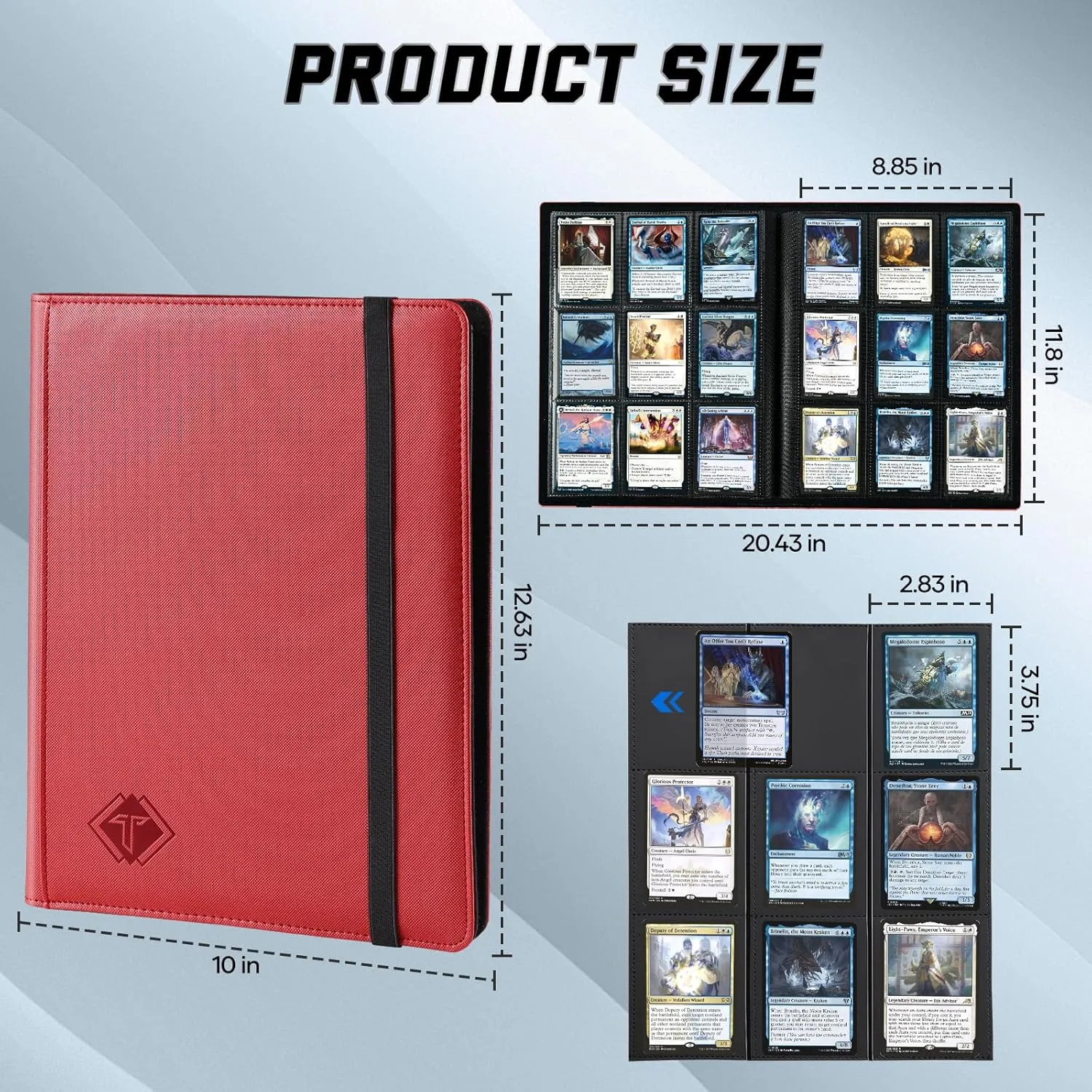 9 Pocket Card Binder,Trading Card binder Holds 432 Side Loading Pocket,Durable PU Cover,Card Collection Binder for MTG, TCG, Baseball,Sports Cards(Red)