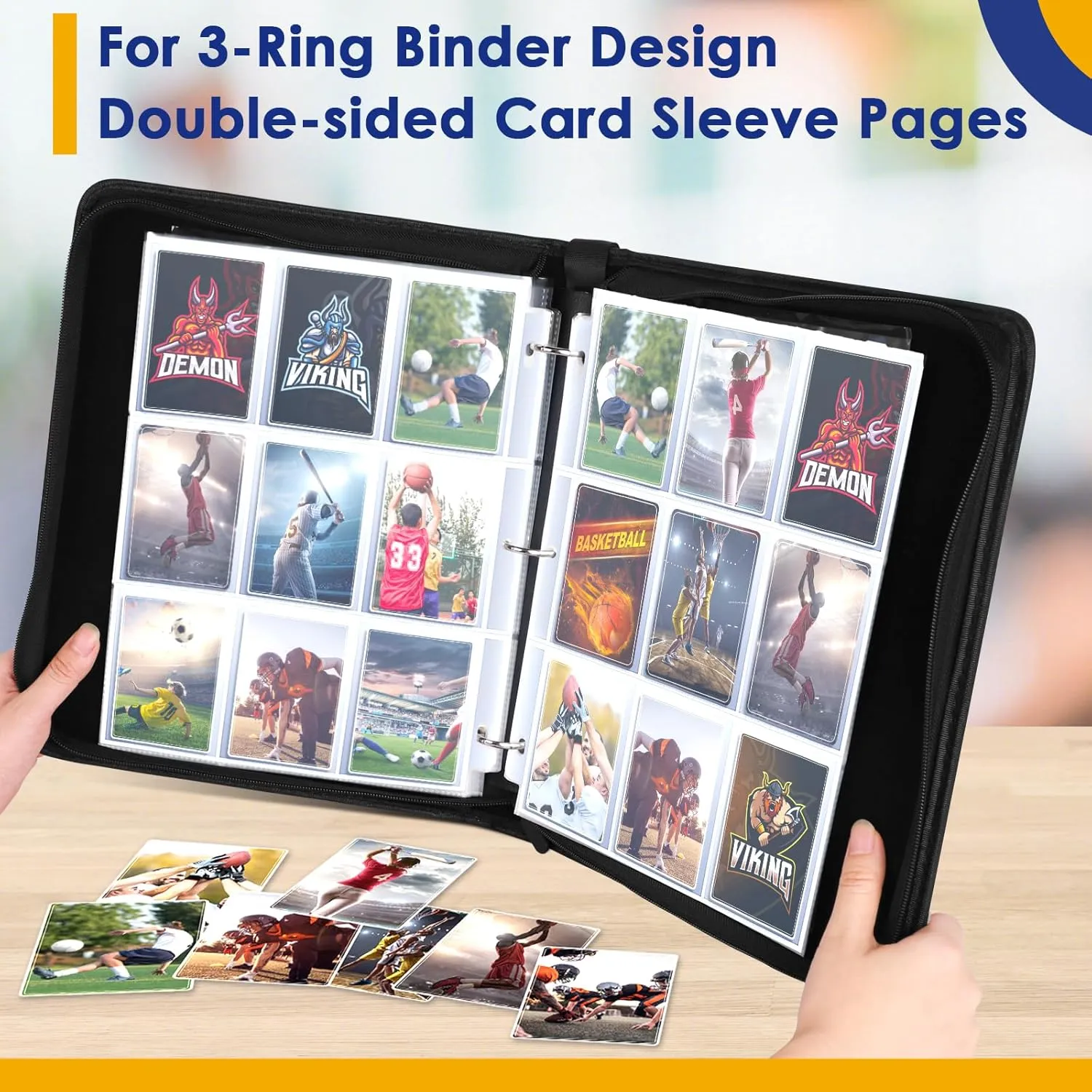900 Pockets Card Binder, Trading Card Album Display Holder, PU Cover Zip Binder for Cards, Durable Card Holder Album for TCG Game Cards and Sports Cards