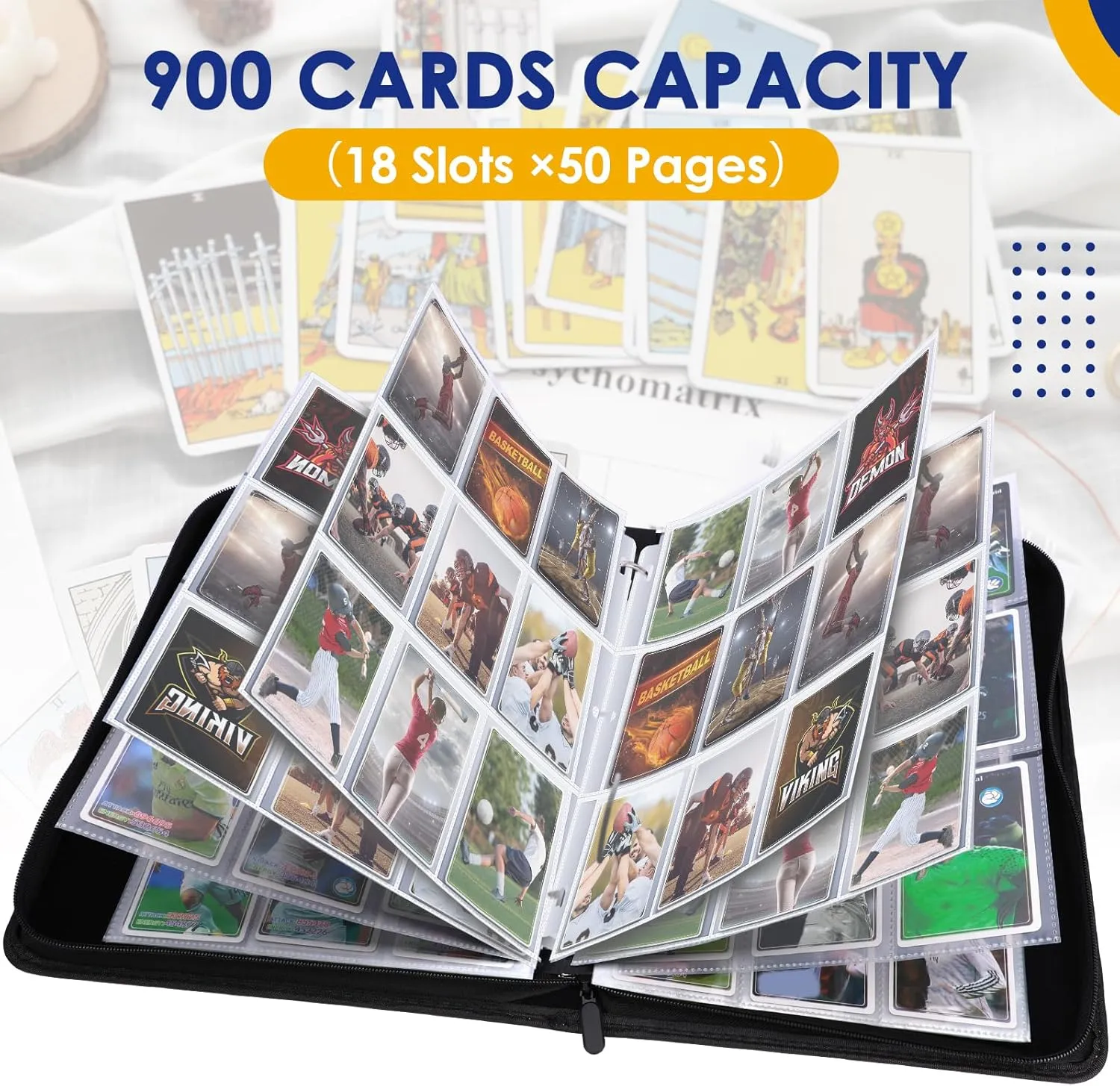 900 Pockets Card Binder, Trading Card Album Display Holder, PU Cover Zip Binder for Cards, Durable Card Holder Album for TCG Game Cards and Sports Cards