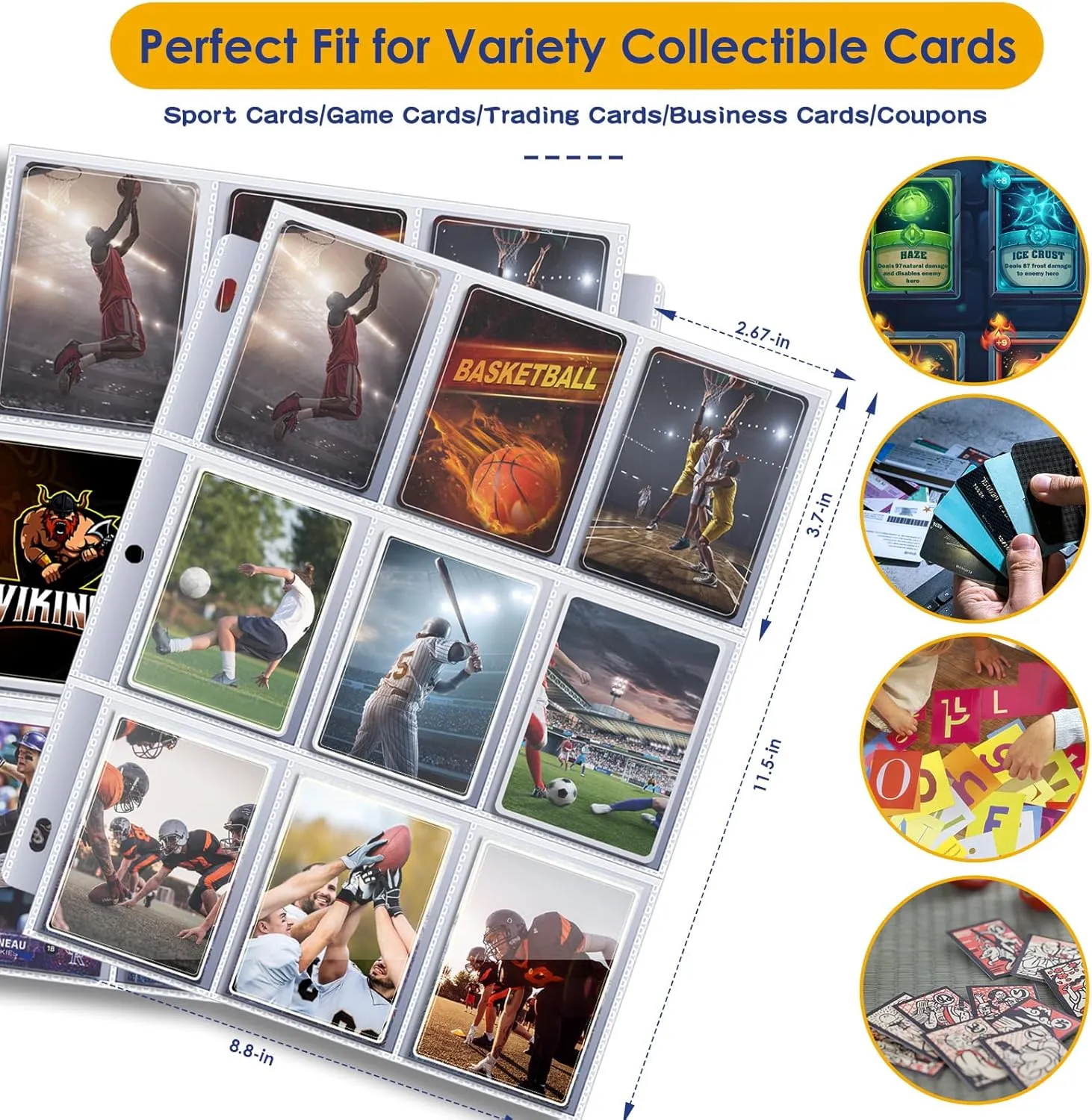 900 Pockets Card Binder, Trading Card Album Display Holder, PU Cover Zip Binder for Cards, Durable Card Holder Album for TCG Game Cards and Sports Cards