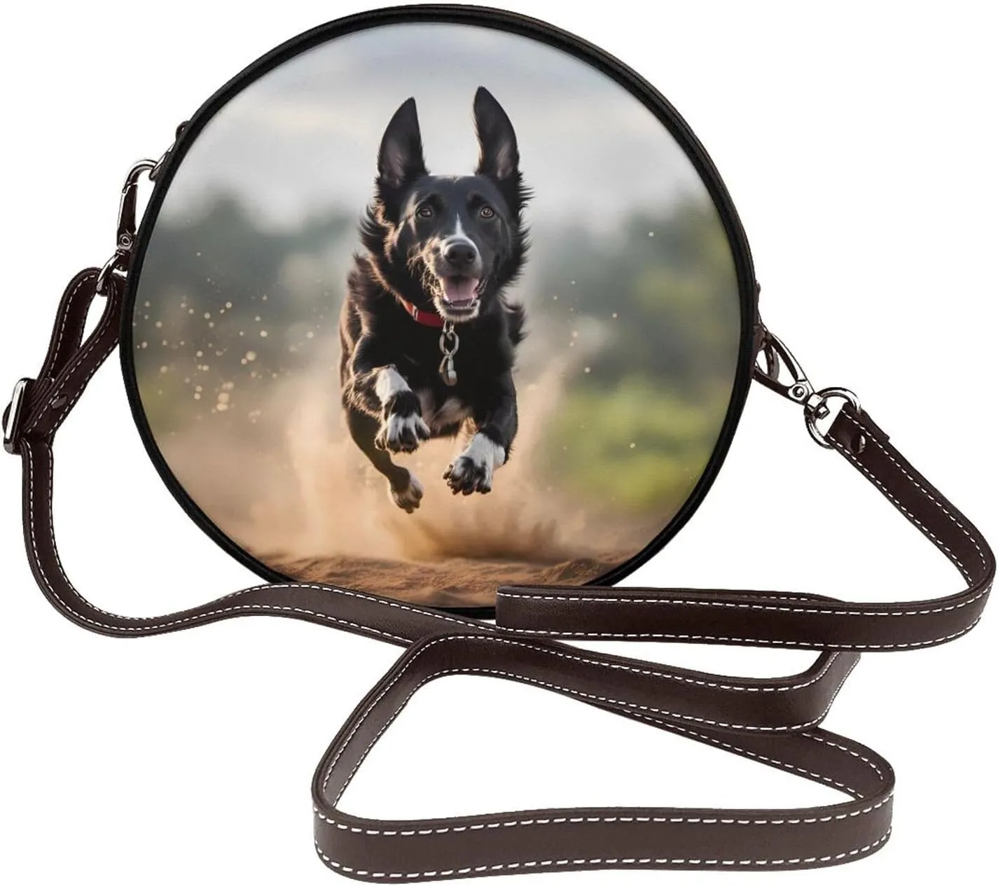 A Loyal Dog Removable Shoulder Strap Waterproof Leather Shoulder Round Bag Crossbody Bag Travel Shopping Dating Handbag Purse