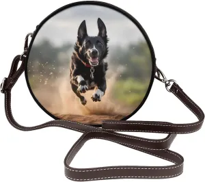 A Loyal Dog Removable Shoulder Strap Waterproof Leather Shoulder Round Bag Crossbody Bag Travel Shopping Dating Handbag Purse