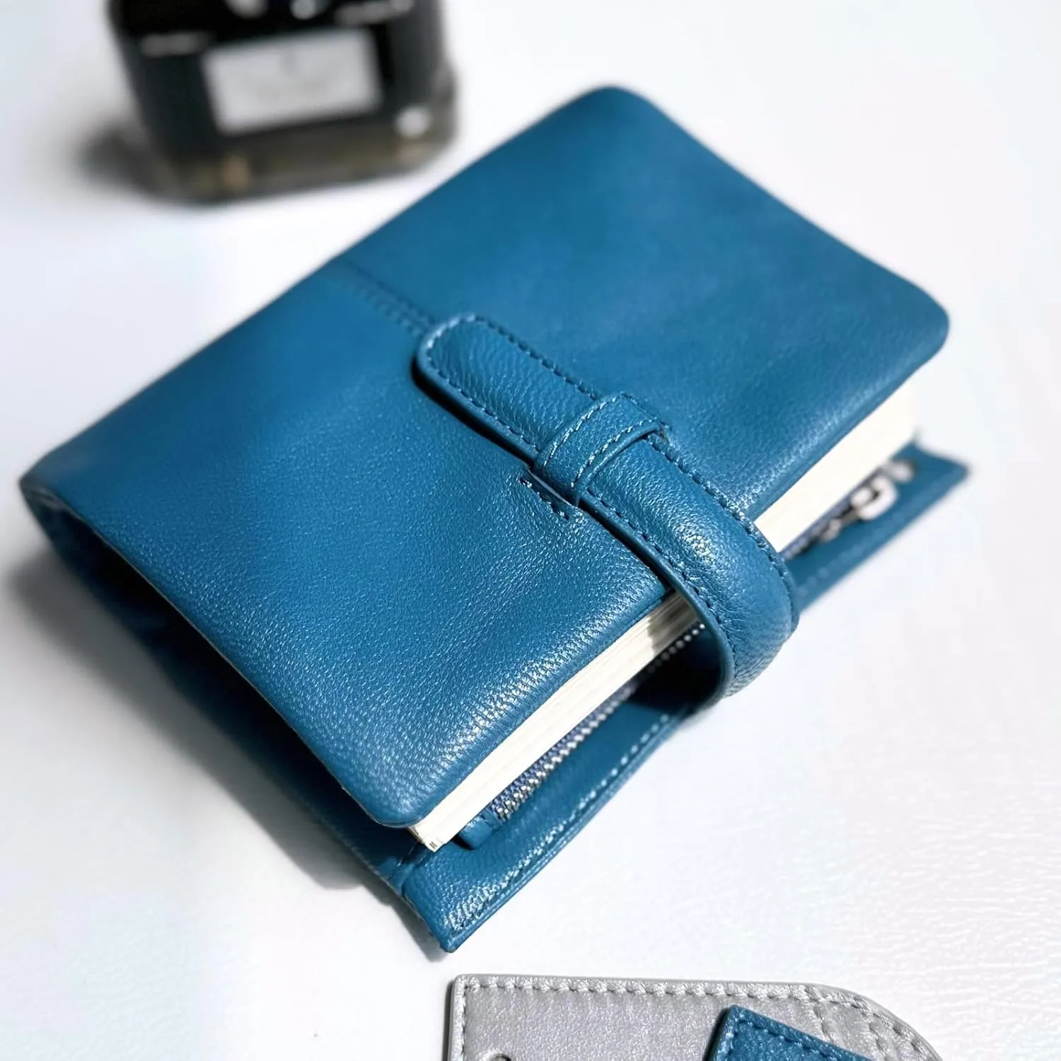 A7 Organizer Genuine Lambskin Leather Journal Organizer,Stalogy Rings Planner Pocket size Notebook with 25MM Binder Mini Agenda Diary (Vivid Blue)