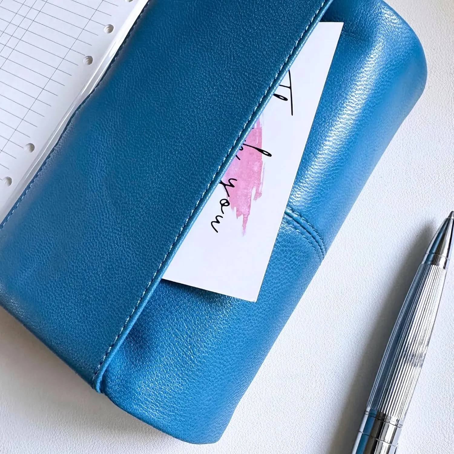 A7 Organizer Genuine Lambskin Leather Journal Organizer,Stalogy Rings Planner Pocket size Notebook with 25MM Binder Mini Agenda Diary (Vivid Blue)