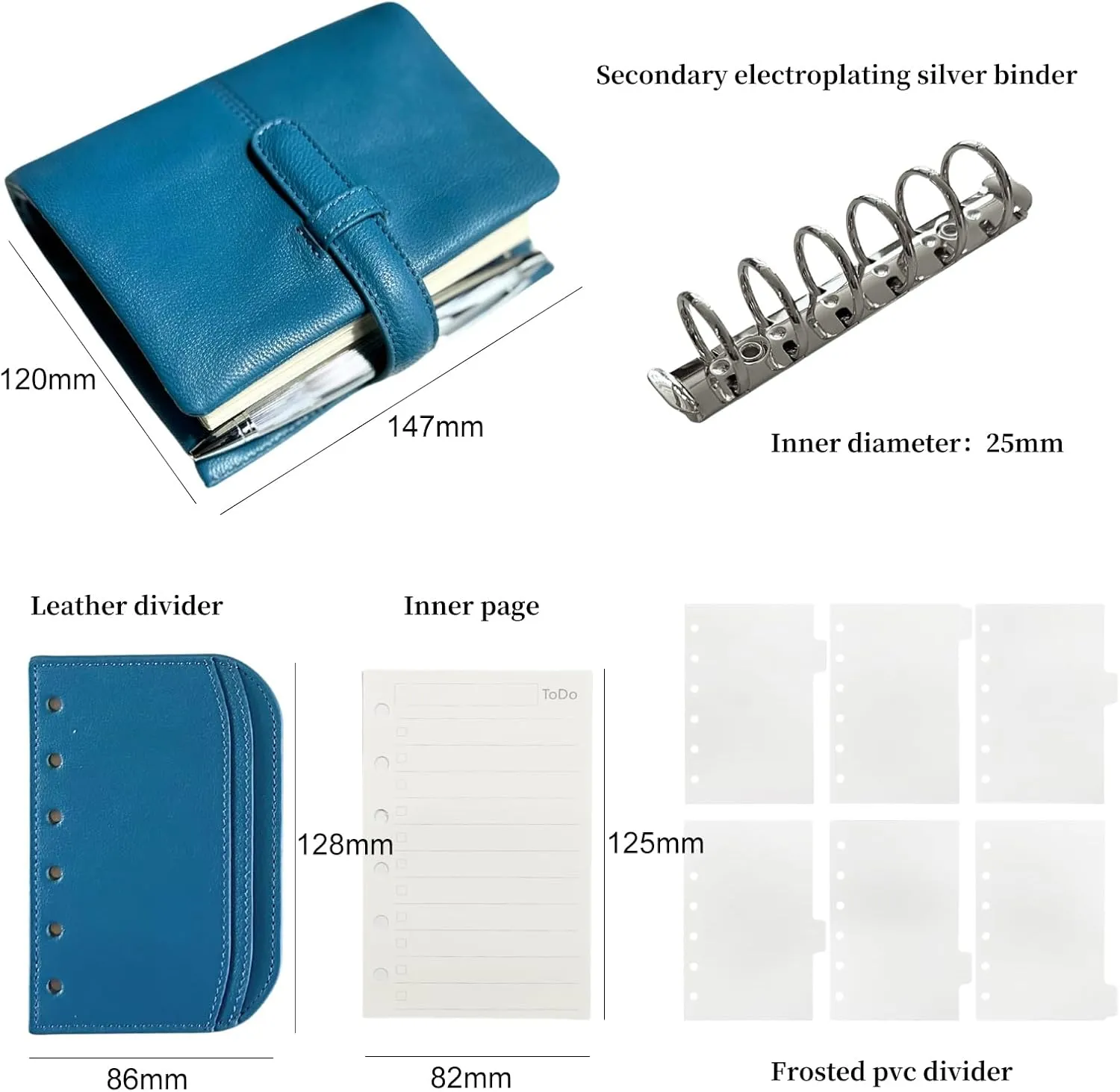 A7 Organizer Genuine Lambskin Leather Journal Organizer,Stalogy Rings Planner Pocket size Notebook with 25MM Binder Mini Agenda Diary (Vivid Blue)