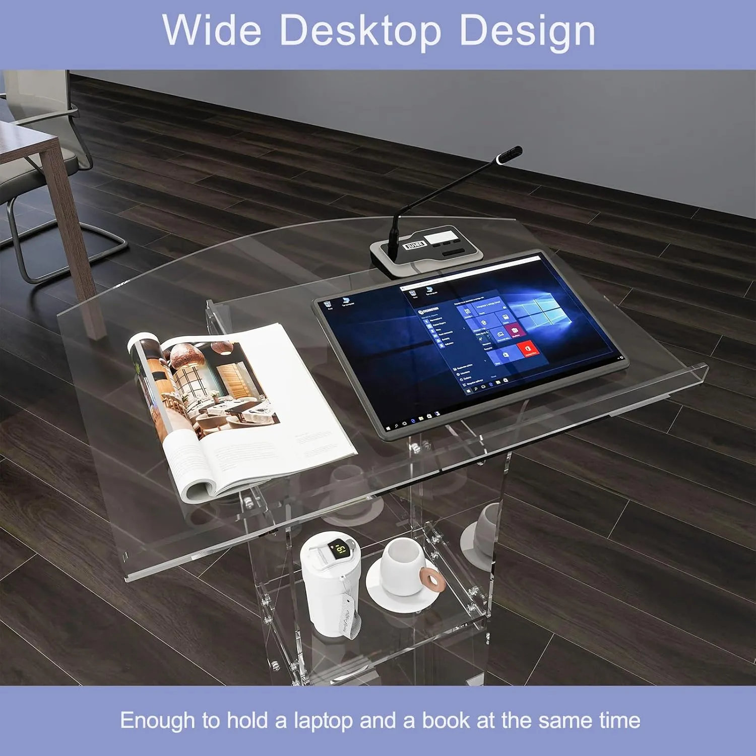Acrylic Podium Stand With Storage Shelf,Segmented Transparent Lecterns & Podiums,Pulpits For Churches、Conference、Speeches、Weddings、Classroom、Concert,43" H Professional Presentation Podiums
