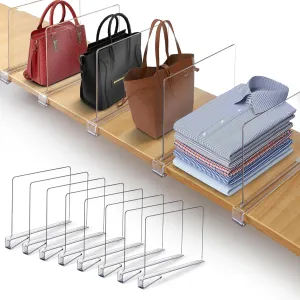 Acrylic Shelf Dividers for Closet Organization Clothes, Purse Organizer for Closet Storage, Clear Closets Divider for Shelves, Hand Bag Organizer for wood shelves, Separators for Sweater, Shirt - 8pcs