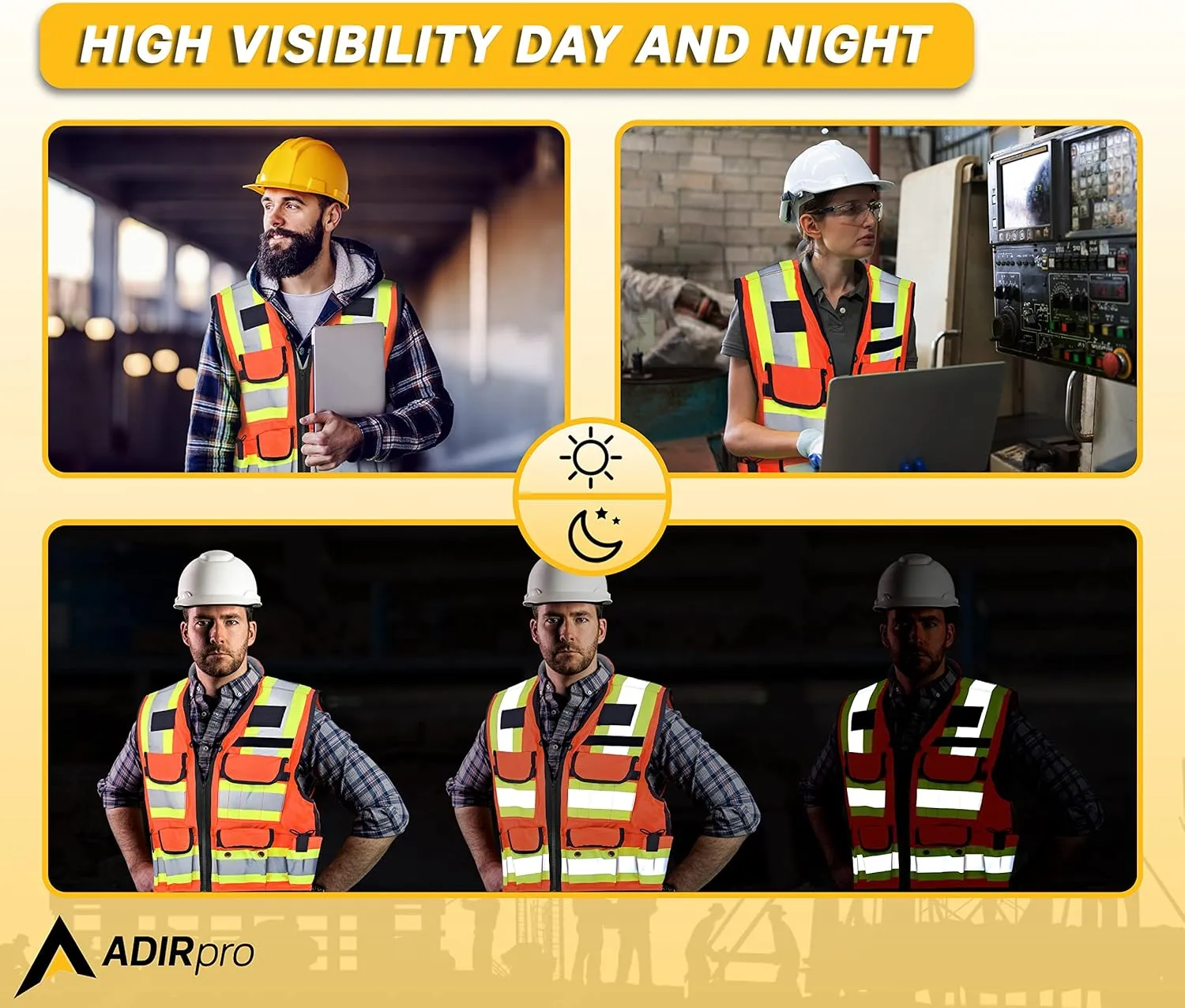 AdirPro Surveyor Safety Vest with Pockets - High visibility Reflective Construction Vest