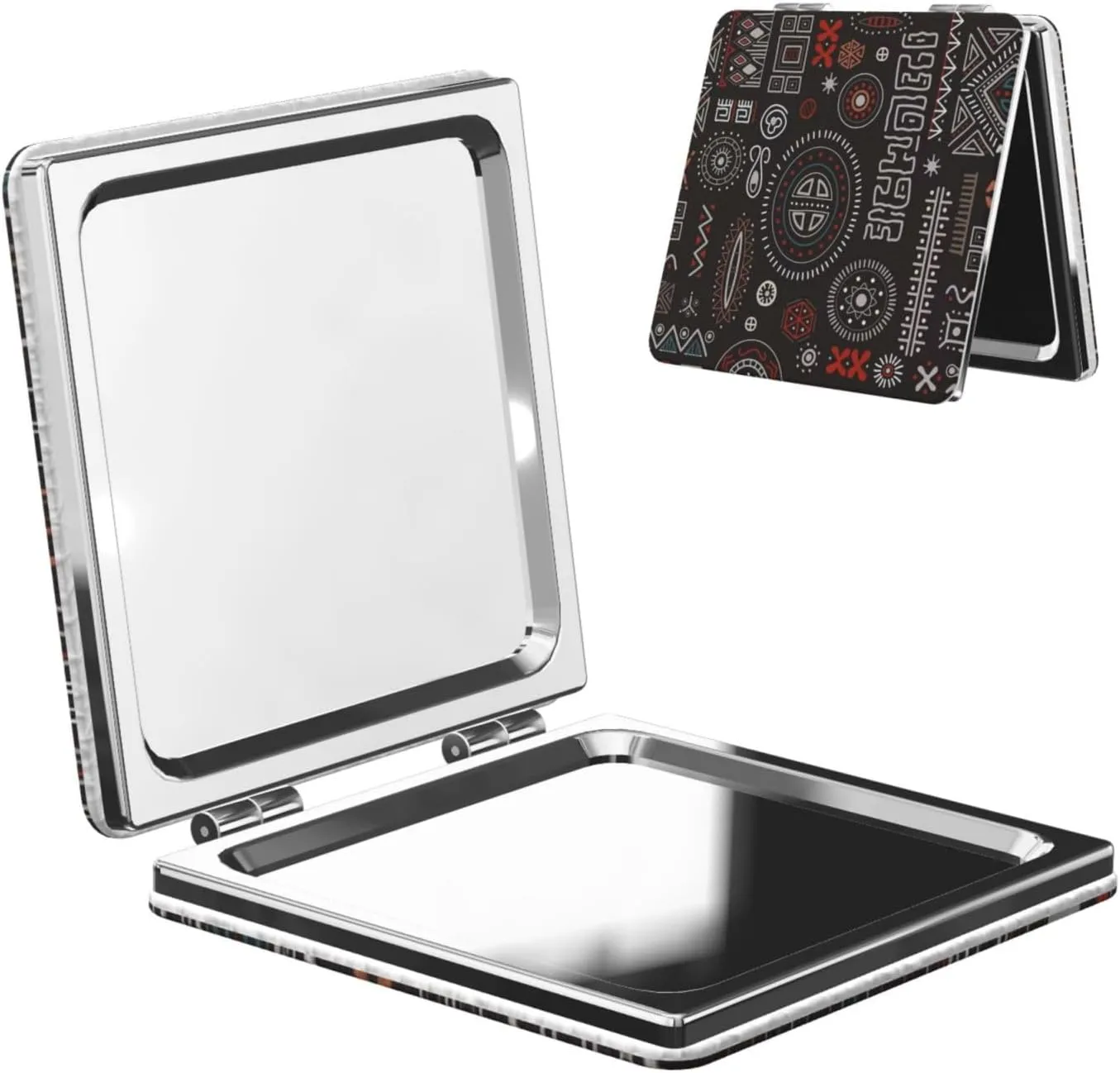 African Tribal Geometric Pattern Women Small Makeup Mirror Portable Pocket Cosmetic Mirror for Travel