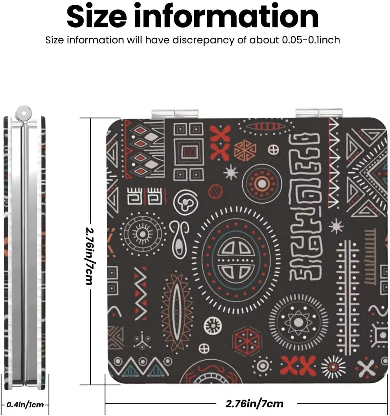 African Tribal Geometric Pattern Women Small Makeup Mirror Portable Pocket Cosmetic Mirror for Travel