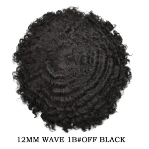 Afro Toupee For Black Men Real Human Hair Units For Black Men PU Injection Afro Hair Piece African American Men Weave Hair Unit Black Men #1B Off Black 8X10 12mm Wave