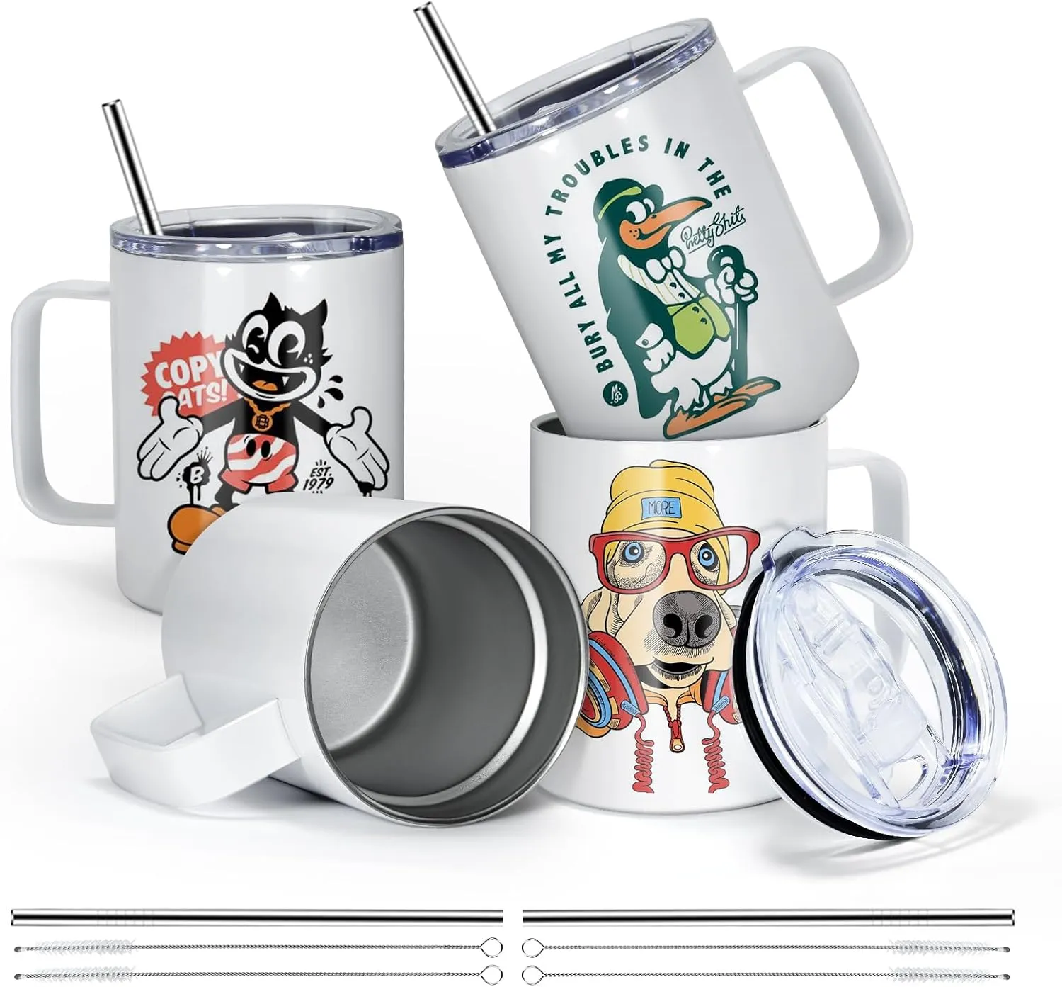AGH 4 Pack Sublimation Mugs Blanks, 12 oz Stainless Steel Sublimation Coffee Tumbler with Handle and Sliding Lid, Sublimation Tumblers Blanks, Double Walled Vacuum Insulation for Coffee