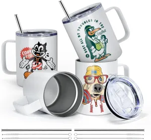 AGH 4 Pack Sublimation Mugs Blanks, 12 oz Stainless Steel Sublimation Coffee Tumbler with Handle and Sliding Lid, Sublimation Tumblers Blanks, Double Walled Vacuum Insulation for Coffee