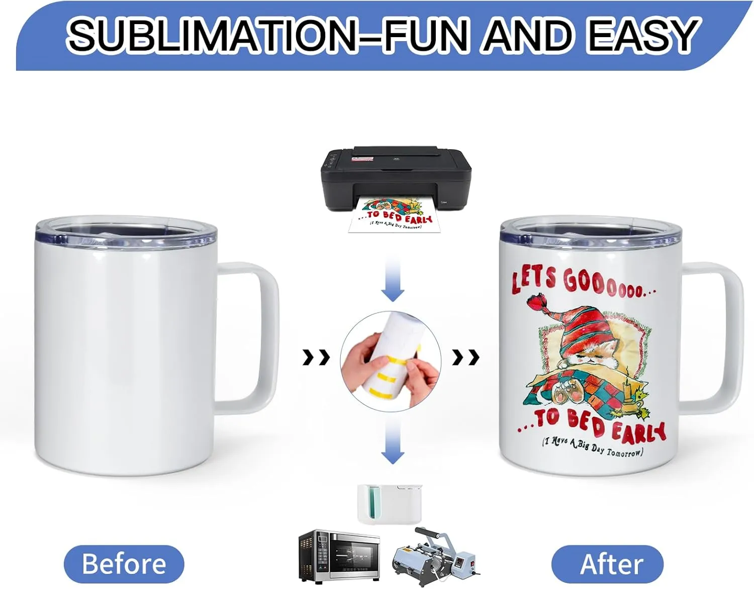 AGH 4 Pack Sublimation Mugs Blanks, 12 oz Stainless Steel Sublimation Coffee Tumbler with Handle and Sliding Lid, Sublimation Tumblers Blanks, Double Walled Vacuum Insulation for Coffee