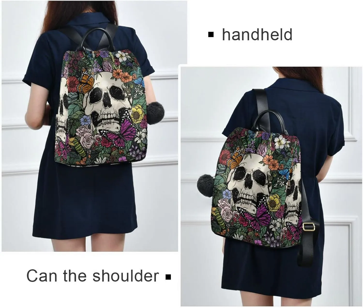 ALAZA Vintage Skull Flowers Backpack Purse for Women Travel Casual Daypack College Bookbag Work Business Ladies Shoulder Bag