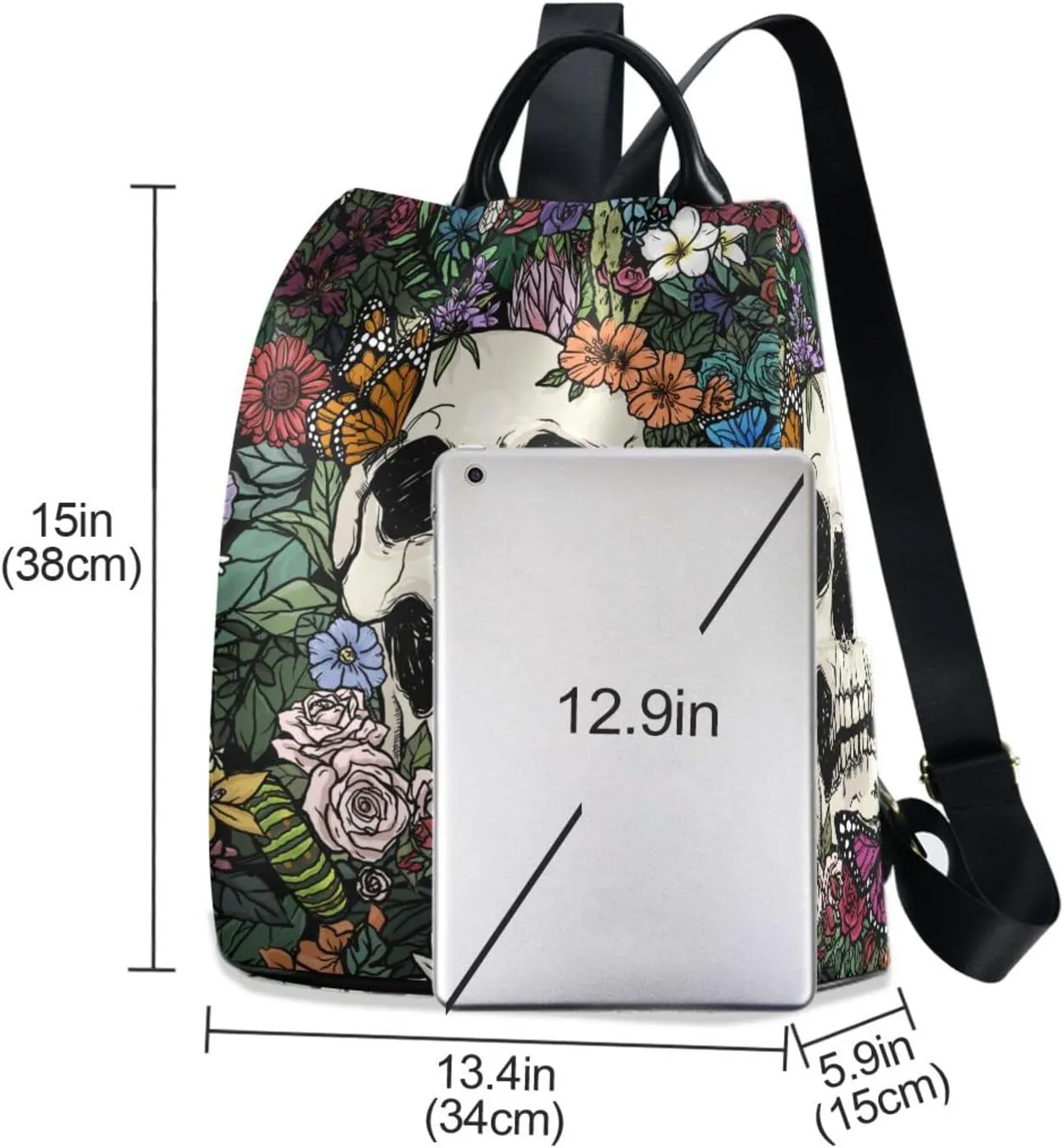 ALAZA Vintage Skull Flowers Backpack Purse for Women Travel Casual Daypack College Bookbag Work Business Ladies Shoulder Bag