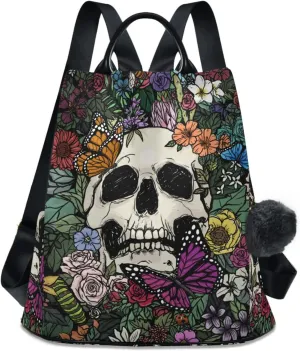ALAZA Vintage Skull Flowers Backpack Purse for Women Travel Casual Daypack College Bookbag Work Business Ladies Shoulder Bag