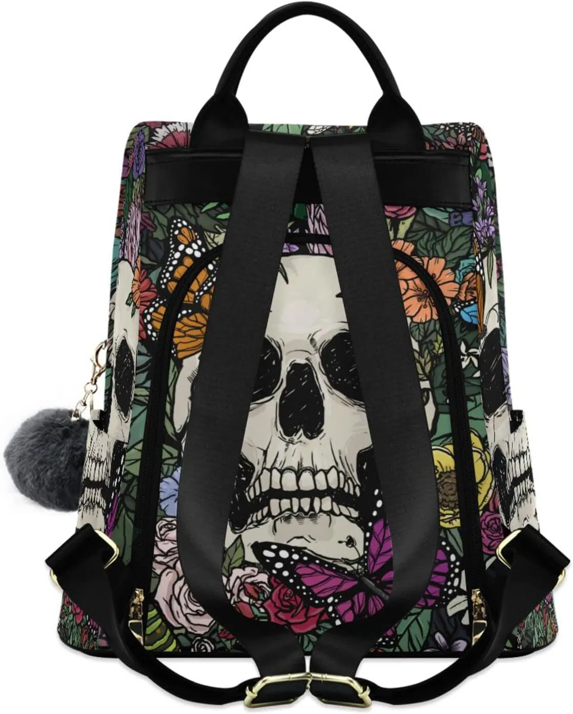 ALAZA Vintage Skull Flowers Backpack Purse for Women Travel Casual Daypack College Bookbag Work Business Ladies Shoulder Bag