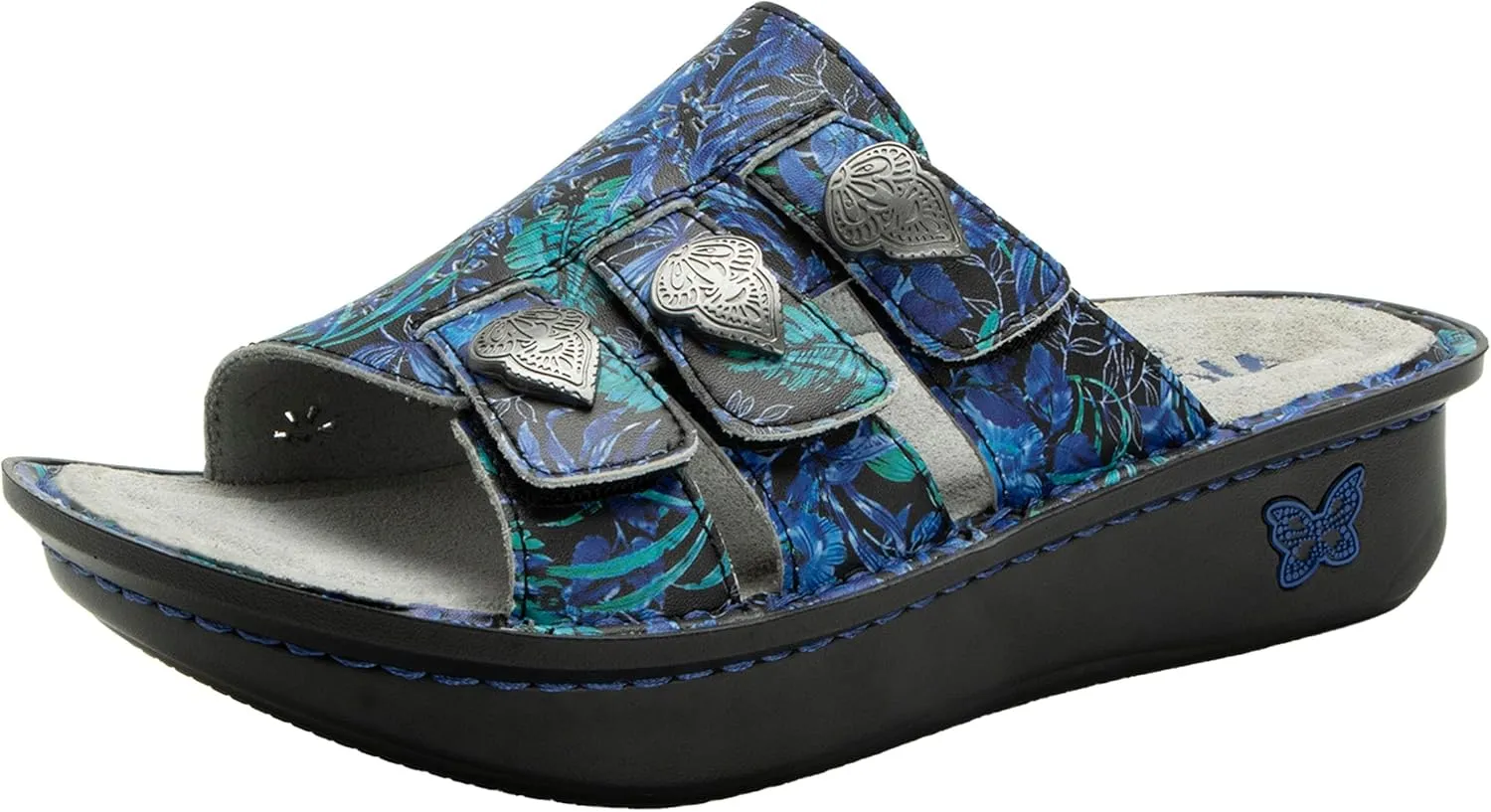 Alegria Womens Julee Triple Adjustable Leather Low Platform Slide Sandal