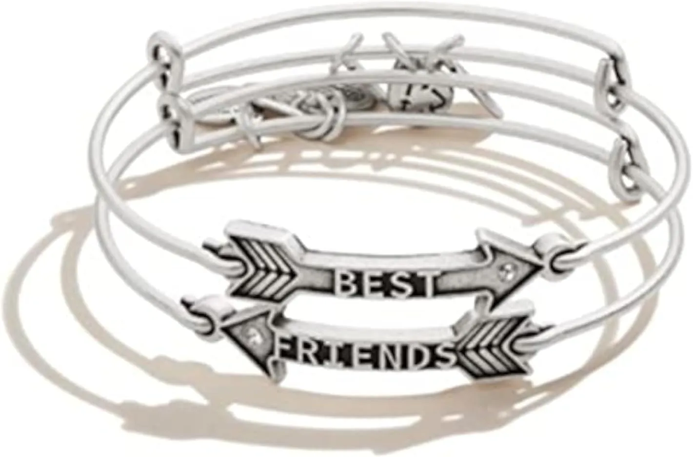 Alex and Ani Because I Love You Expandable Bangle for Women, Best Friends Arrow Charm, Rafaelian Silver Finish, 2 to 3.5 in, Set of 2, One Size (A20EBBFSETRS)