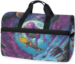 Alien Skateboard Travel Duffel Bag Luggage Sports Gym Bags With Shoes Compartment Large Capacity Lightweight Duffle Bag For Men Women