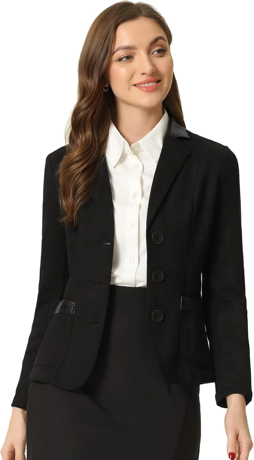 Allegra K Faux Suede Blazer for Women's Lapel Collar Button Front Long Sleeve Jacket