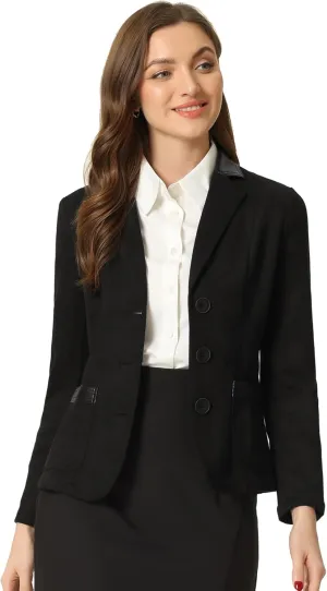 Allegra K Faux Suede Blazer for Women's Lapel Collar Button Front Long Sleeve Jacket