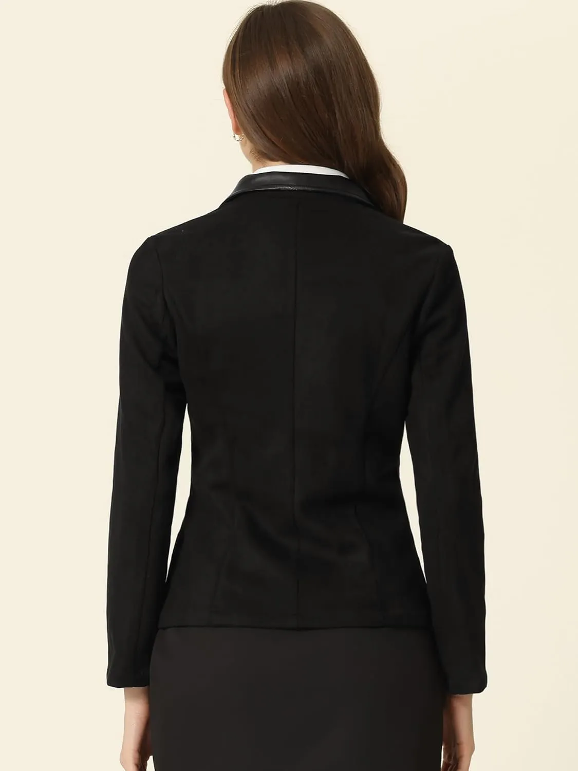 Allegra K Faux Suede Blazer for Women's Lapel Collar Button Front Long Sleeve Jacket