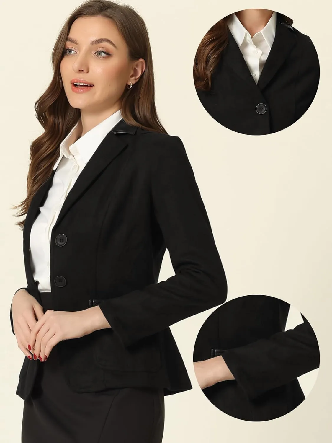 Allegra K Faux Suede Blazer for Women's Lapel Collar Button Front Long Sleeve Jacket