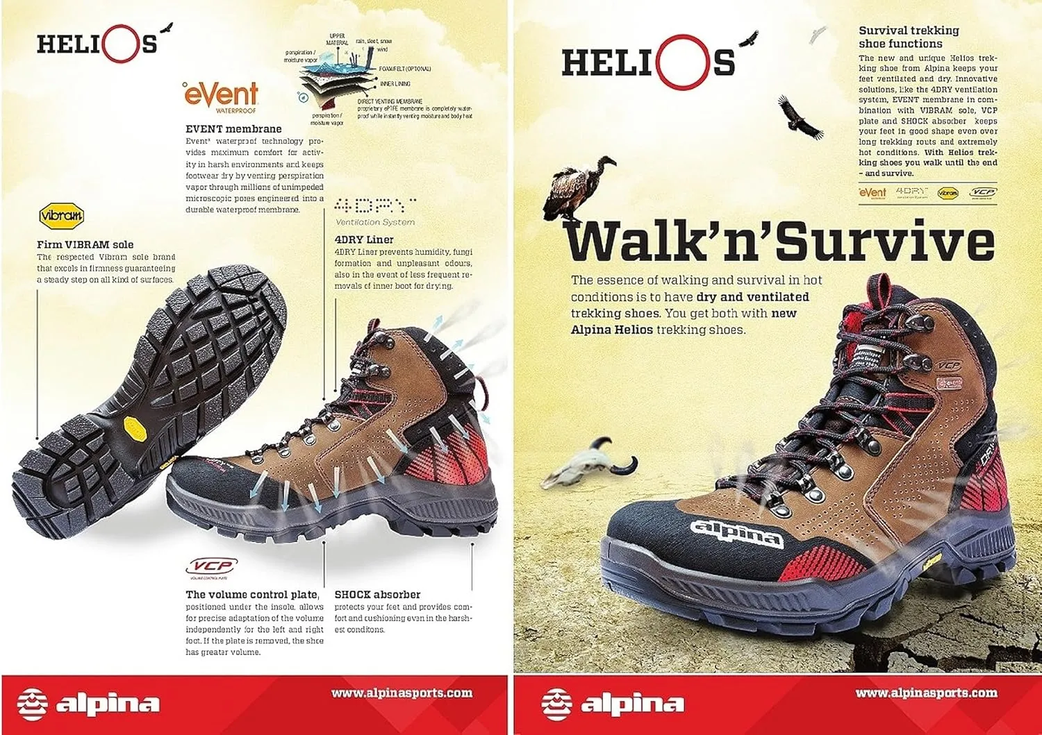 Alpina HELIOS Premium Men's Hiking Work Boots | Waterproof | Full Leather Trekking Shoes | Breathable eVent Membrane | Vibram | Made in Europe
