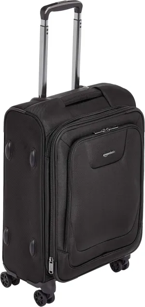 Amazon Basics 23-inch Luggage, Softside Suitcase With TSA Lock, 8 Spinner Wheels, Front Exterior Pocket, 3 Interior Pockets For Dry and Damp Clothes/Towels Separately, Black