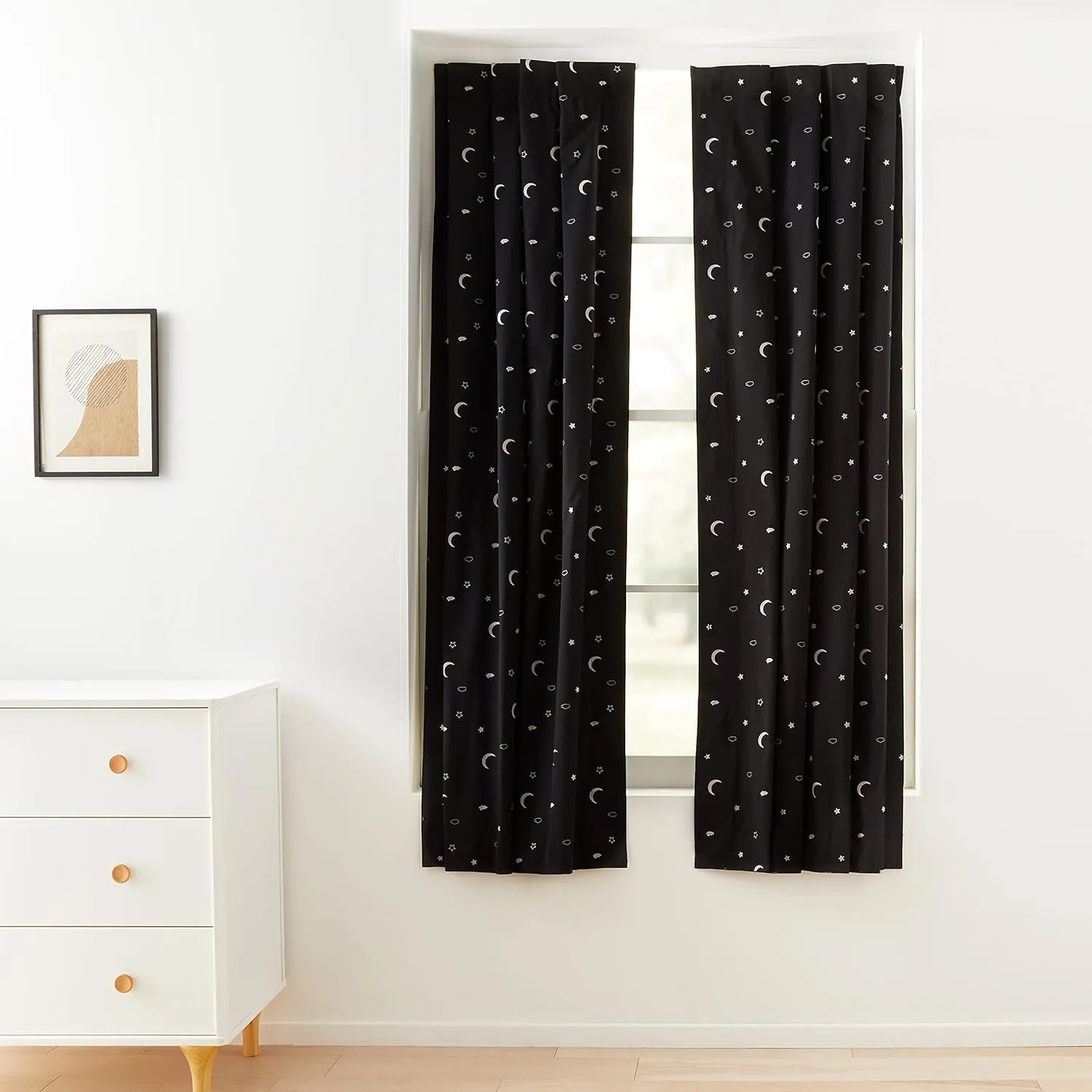Amazon Basics Portable Blackout Curtain Shade with Suction Cups, 50" x 78", 2-Pack, Moon and Stars