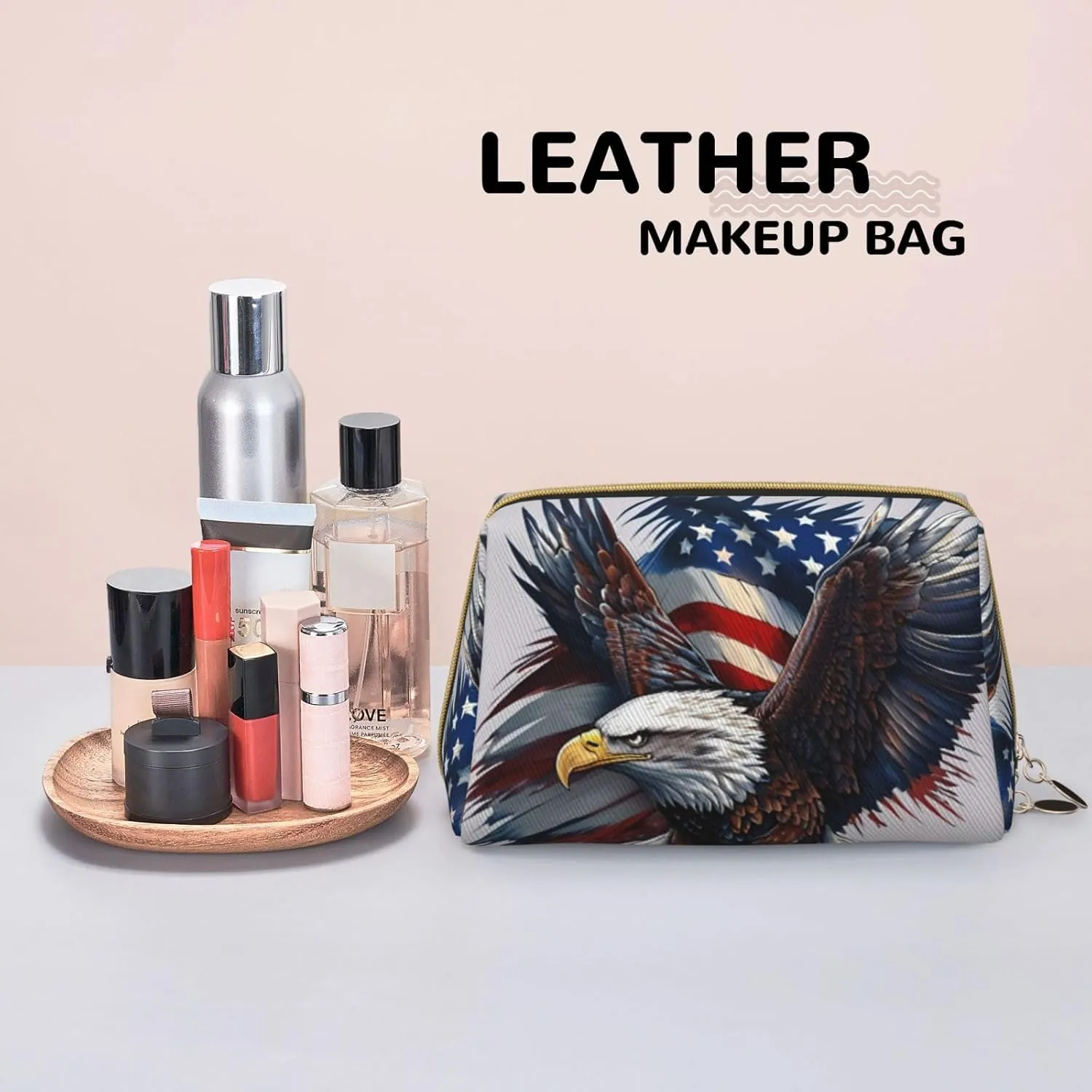 American Bald Eagle Toiletry Pouch, Travel-Friendly Makeup Organizer For Makeup Brushes, Lipsticks
