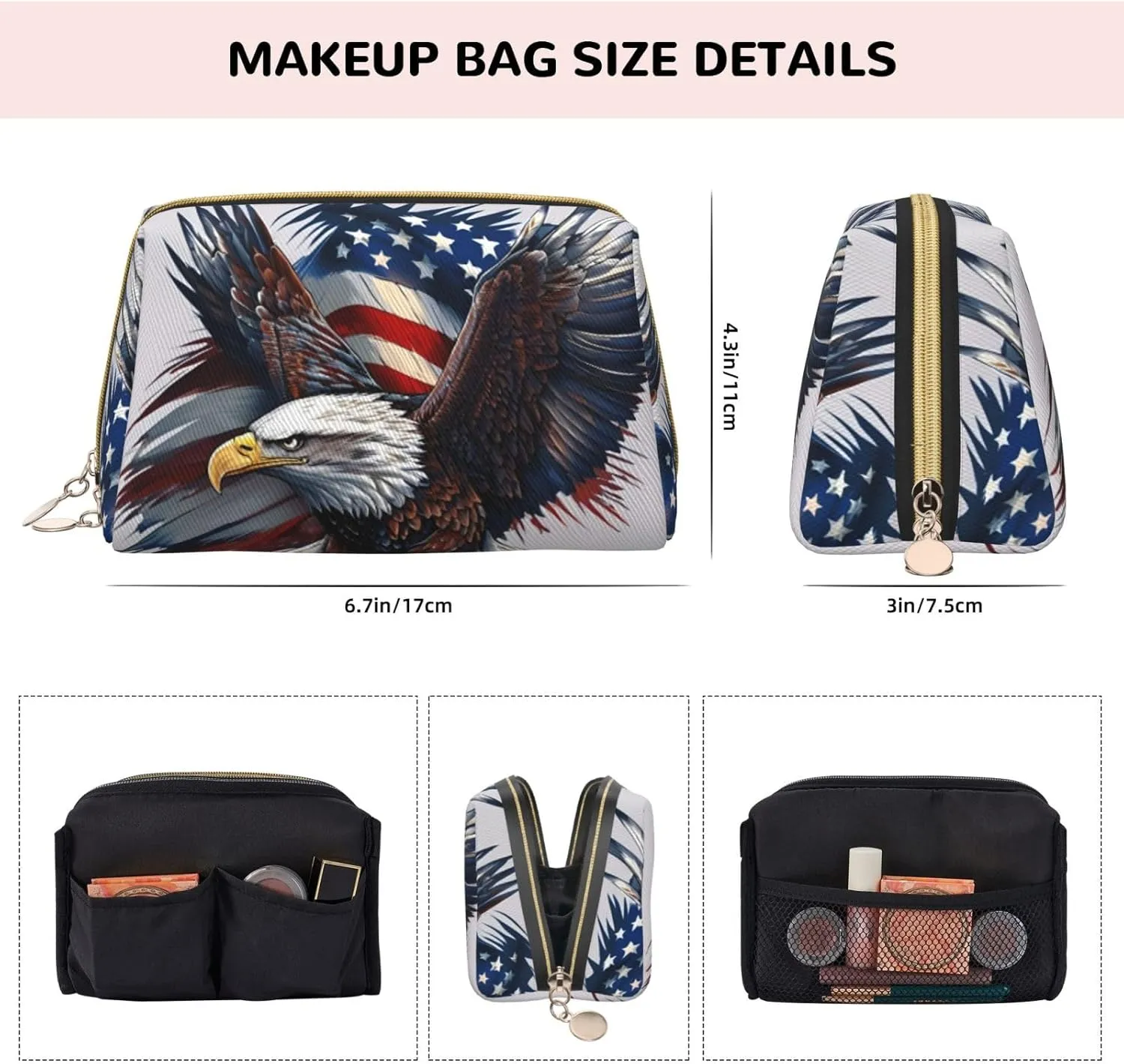 American Bald Eagle Toiletry Pouch, Travel-Friendly Makeup Organizer For Makeup Brushes, Lipsticks
