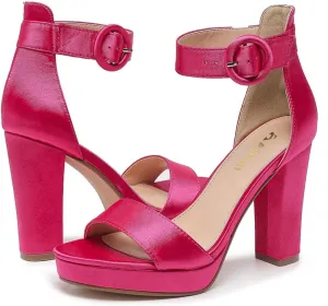 Amoji Women's Chunky Platform Heels 4'' Bowknot Heeled Sandal Wedding With Ankle Strap 302F4
