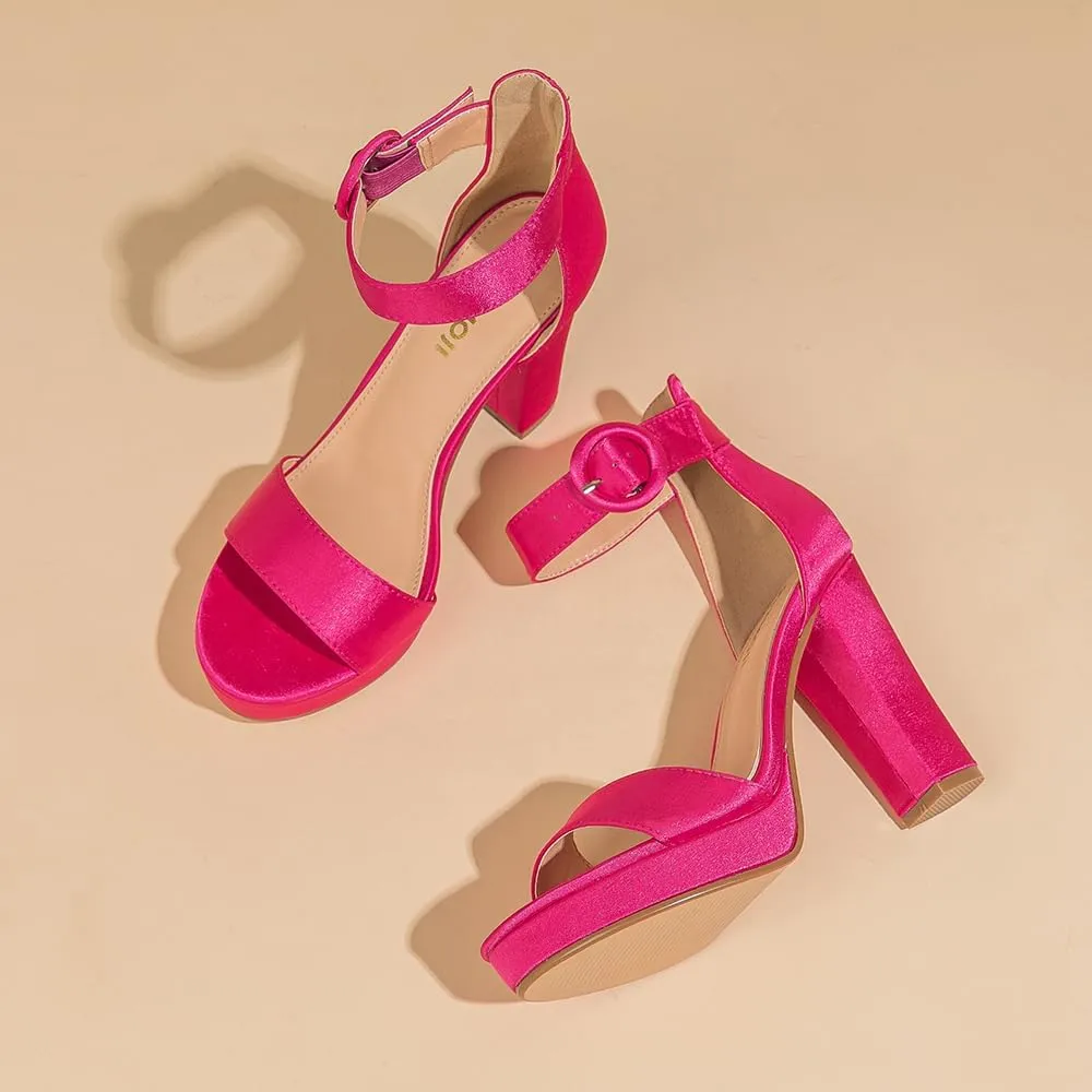 Amoji Women's Chunky Platform Heels 4'' Bowknot Heeled Sandal Wedding With Ankle Strap 302F4