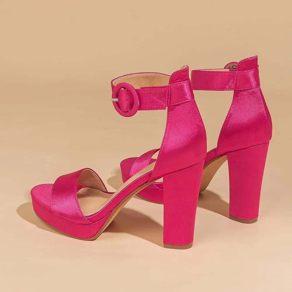 Amoji Women's Chunky Platform Heels 4'' Bowknot Heeled Sandal Wedding With Ankle Strap 302F4