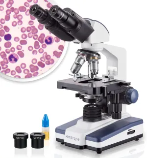AmScope B120C Series Student & Professional LED Binocular Compound Microscope - 40X-2500X Magnification - Features Siedentopf Head & 3D Mechanical Stage