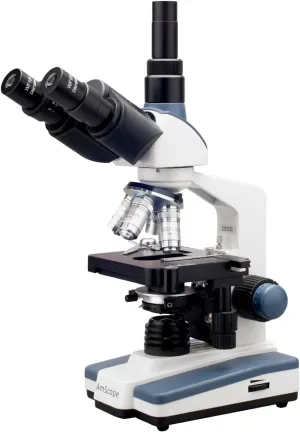 AmScope T120 Professional Siedentopf Trinocular Compound Microscope, 40X-1000X Magnification, WF10x Eyepieces, Brightfield, LED Illumination, Abbe Condenser with Iris Diaphragm, Double-Layer Mechanical Stage, 100-240VAC