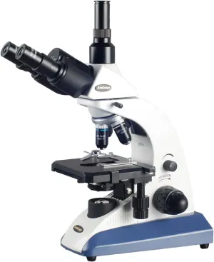 AmScope T520A Compound Siedentopf Trinocular Microscope, WF10x and WF16x Eyepieces, 40X-1600X Magnification, Brightfield, Halogen Illumination, Abbe Condenser, Double-Layer Mechanical Stage, High-Resolution Optics